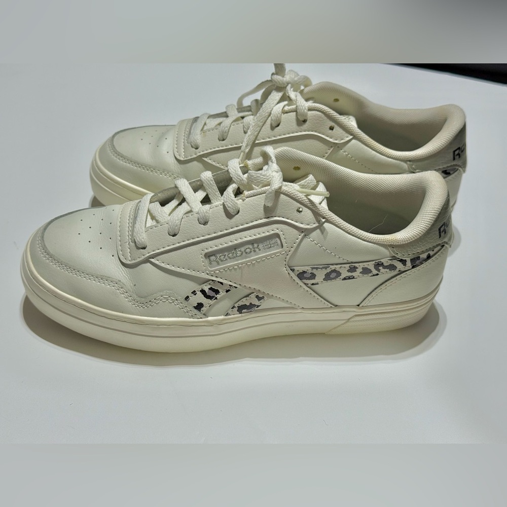 Reebok Cream Sneakers with Leopard Accent